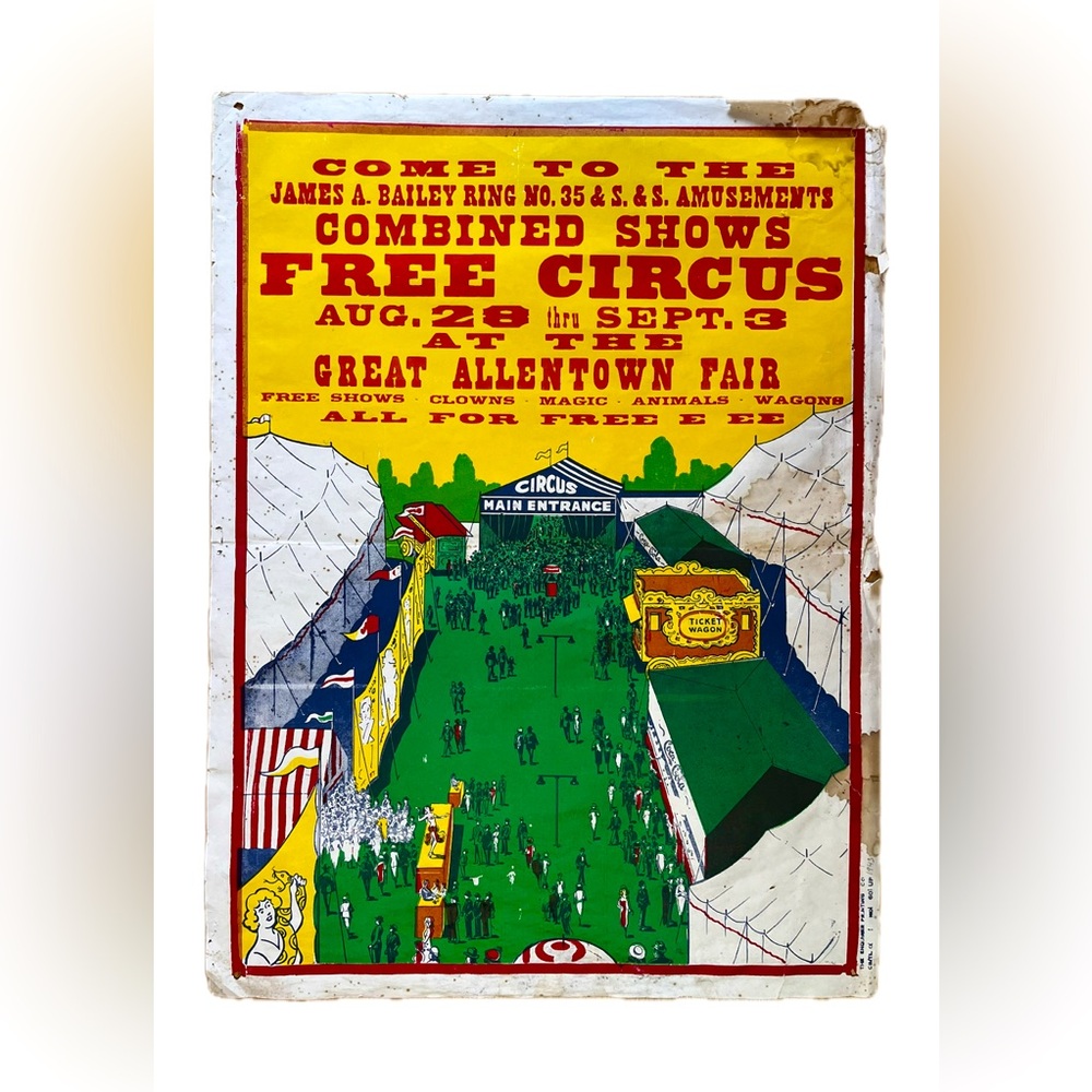 Vtg Circus Poster 1943 Great Allentown Fair-Enquirer Printing Co. Cinn-Original